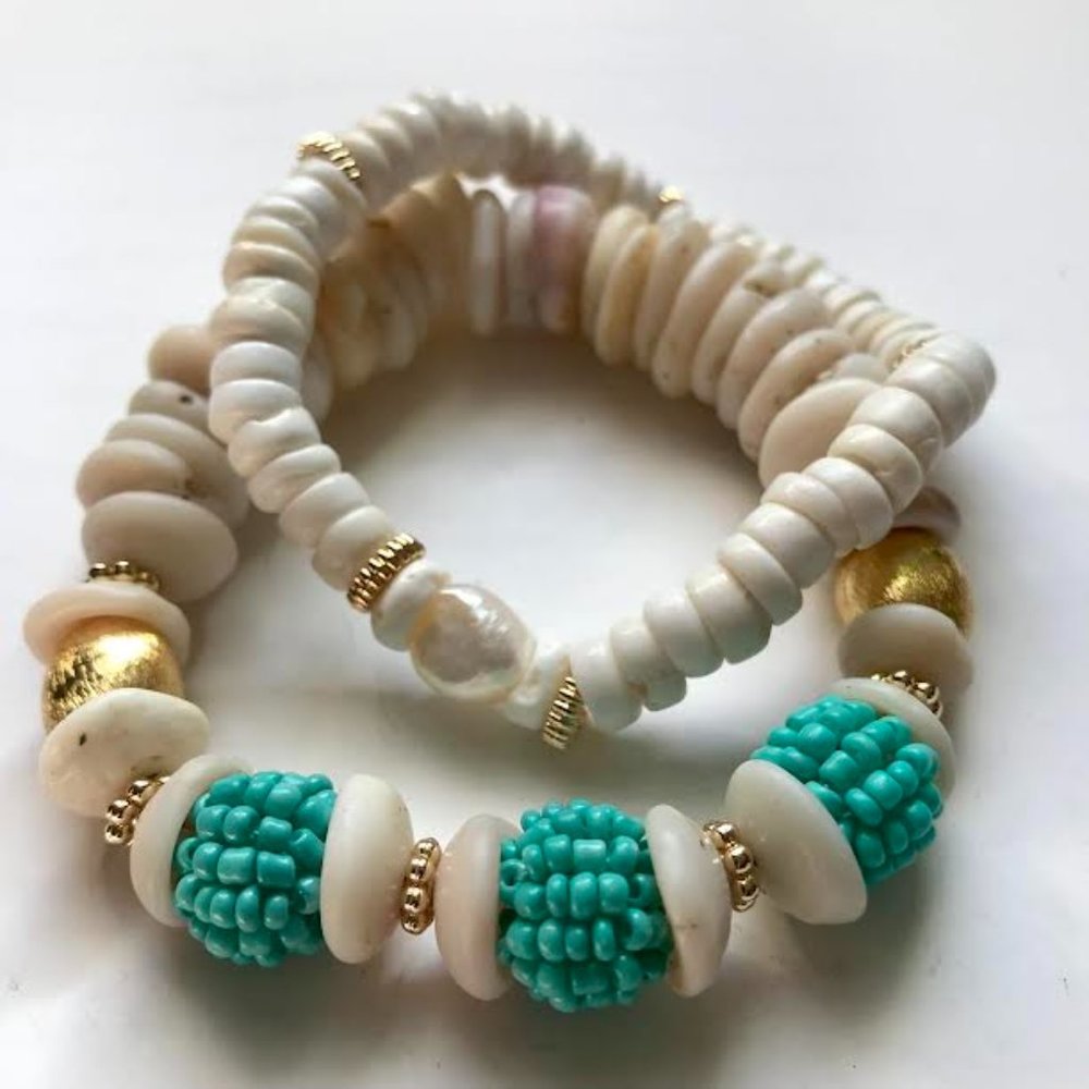 Sea Shells  Set of Two Stretch Bracelets